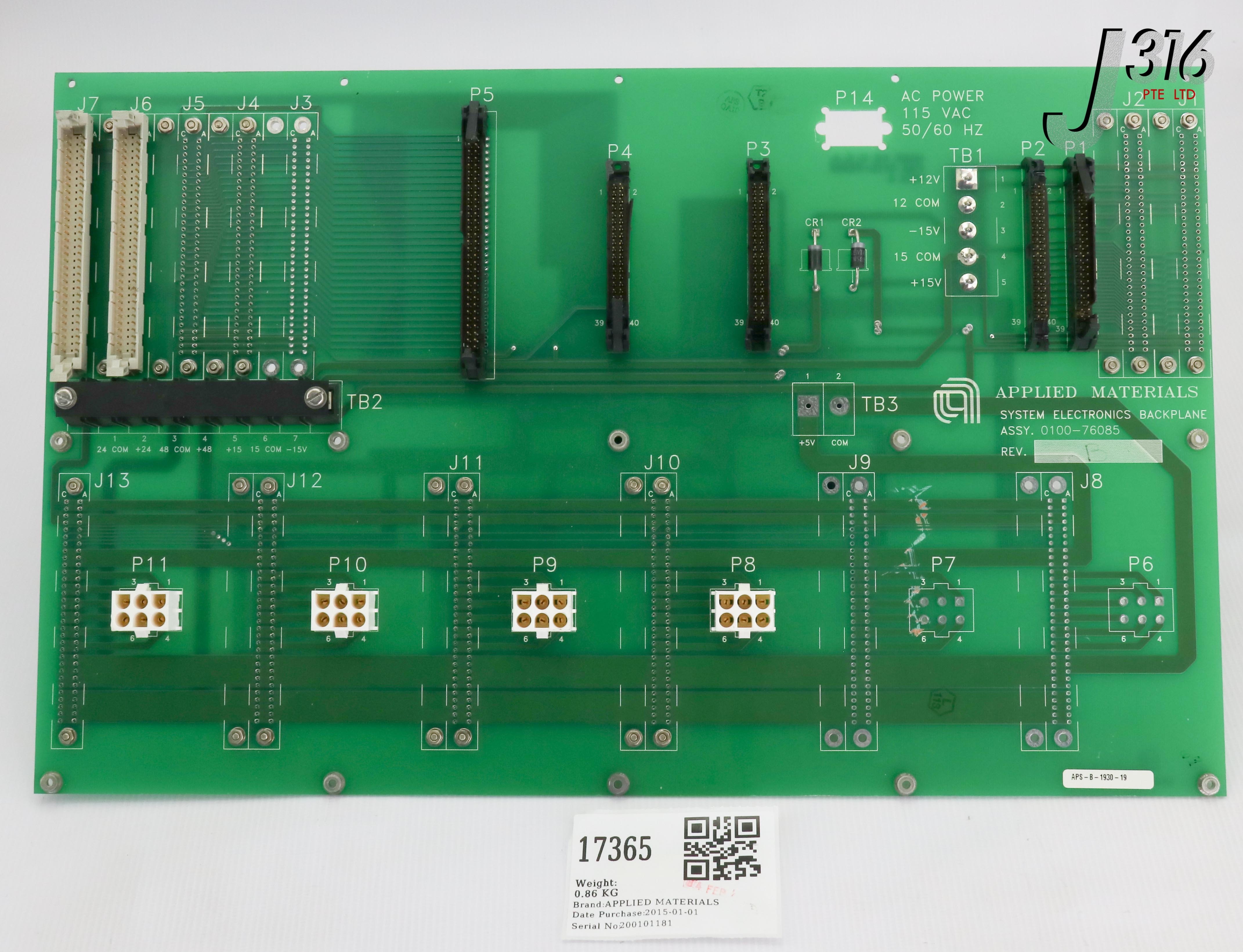 ウィル 17365 APPLIED MATERIALS PCB, ASSY SYSTEM ELECTR BACKPLANE 0100